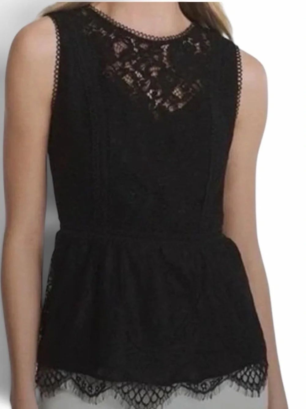White House Black Market Black Peplum Lace Top(Size 0)